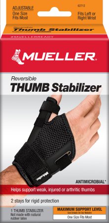 Mueller Sport Care - Thumb Stabilizer Adult One Size Fits Most D-Ring / Hook and Loop Strap Closure Left Hand Black - 62712