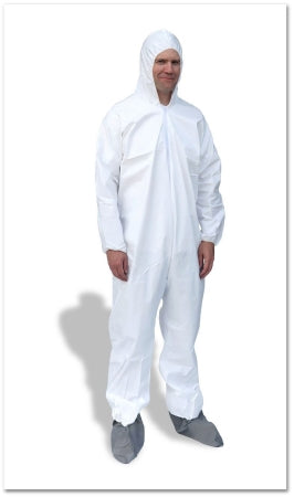 SunTech - Cleanroom Coverall with Hood and Boot Covers Suntech 4X-Large White Disposable NonSterile - CHSMP261-4XL