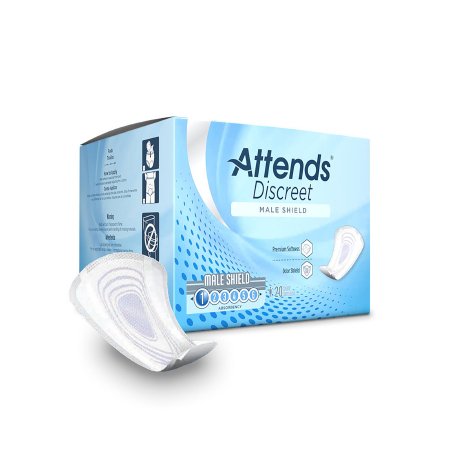 Attends Healthcare Products Bladder Control Pad Attends Discreet Male Shield 7-1/2 Inch Length Light Absorbency Polymer Core One Size Fits Most Adult Male Disposable - ADMS20