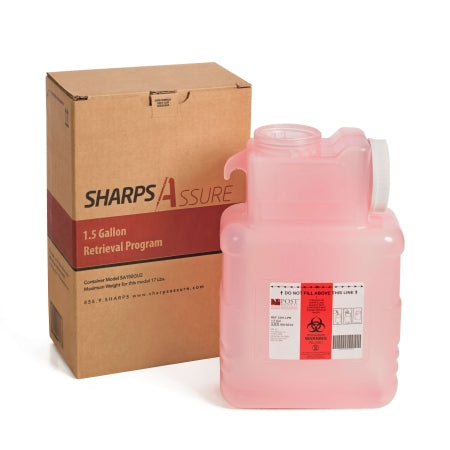 Sharps Assure - Mailback Sharps Container 7-3/4 L X 3.875 W X 12.25 H Inch 1.5 Gallon Translucent Red Base / White Lid Horizontal / Vertical Entry Screw On Lid - Post Medical - SA150GU