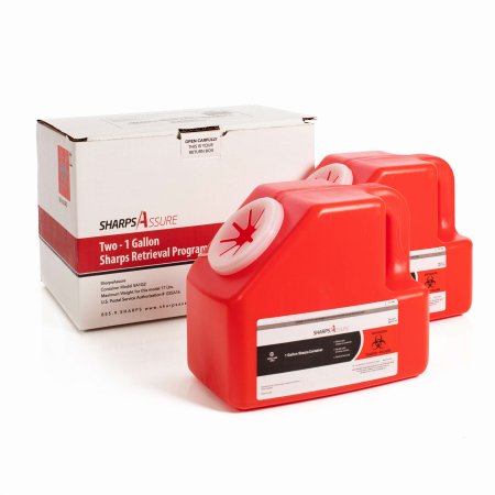 Sharps Assure - Mailback Sharps Container 9 L X 5-1/2 W X 7-3/10 H Inch 1 Gallon Red Base / Translucent White Lid Vertical Entry Screw On Lid - Post Medical - SA1G2