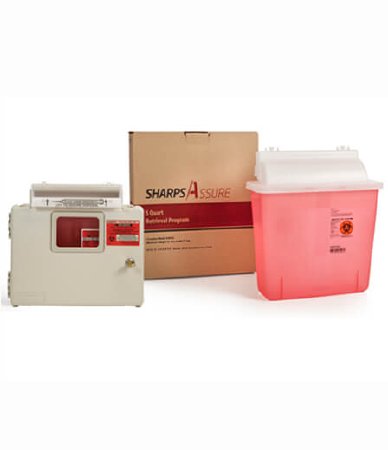 Sharps Assure - Mailback Sharps Container Intro Kit 12-1/4 L X 4-3/4 W X 10-1/2 H Inch 5.4 Quart Translucent Red Base / Translucent White Lid Horizontal Entry - SA5QUI