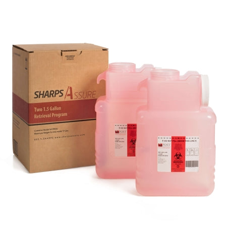 Sharps Assure - Mailback Sharps Container 7-3/4 L X 3.875 W X 12.25 H Inch 1.5 Gallon Translucent Red Base / White Lid Horizontal / Vertical Entry Screw On Lid - Post Medical - SA150GU2