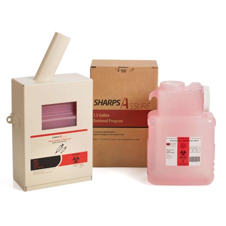 Sharps Assure - Mailback Sharps Container Intro Kit 7-3/4 L X 3.875 W X 12.25 H Inch 1.5 Gallon Translucent Red Base / White Lid Horizontal / Vertical Entry Screw On Lid - SA150GUI