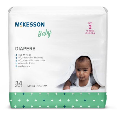 Mckesson Brand Unisex Baby Diaper Mckesson Size 2 Disposable Moderate Absorbency - BD-SZ2