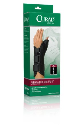 Curad - Wrist / Forearm Splint with Abducted Thumb Foam / Nylon Left Hand Black Large - Medline - ORT18210LLD