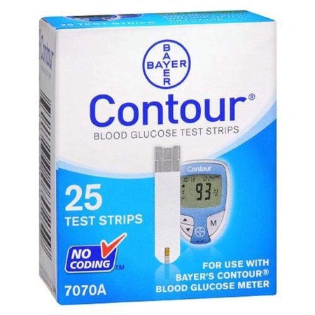 Ascensia Diabetes Care Blood Glucose Test Strips Contour 25 Strips Per Box Tiny 0.6 Microliter Blood Sample For Bayer Contour Blood Glucose Meter - 7070A