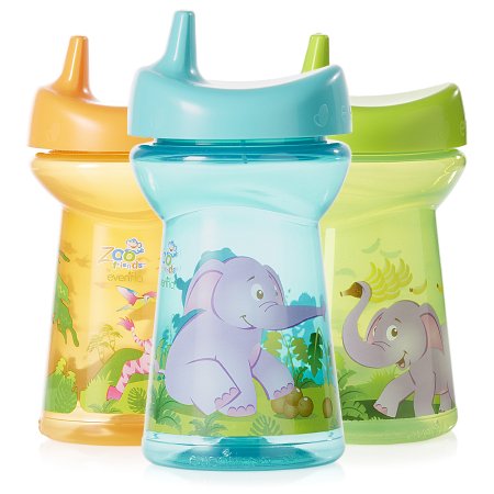 Evenflo Sippy Cup  Tripleflo 10 Oz. Zoo Friends Print Plastic / Silicone Reusable - 4071191