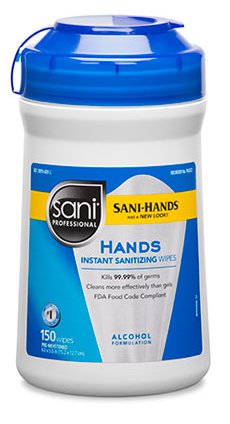 Professional Disposables Personal Wipe Sani-Hands Canister Ethyl Alcohol Unscented 150 Count - P43572