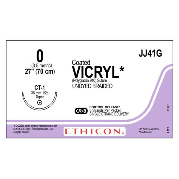 Ethicon Inc,a J & J Company Suture 0 Polyglactin 910 Ct-1 Coated Vicryl Undyed 27" Braid 12/Bx - JJ41G