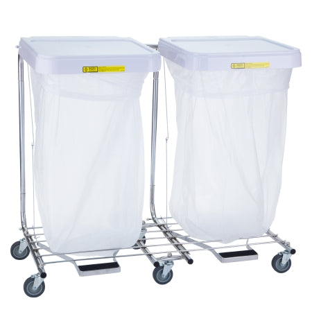 R & B Wire Products - Double Hamper Stand Rolling Square Opening Foot Pedal Self-Closing Lid - 694