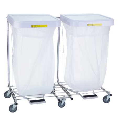 R & B Wire Products - Double Hamper Stand Rolling Square Opening Foot Pedal Self-Closing Lid - 694