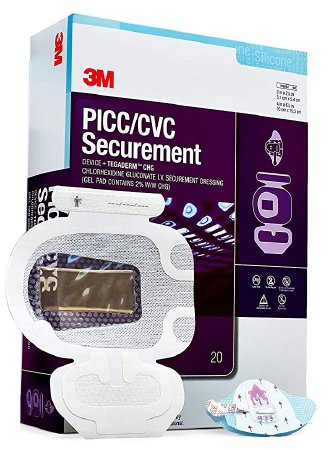 3M Tegaderm - PICC/CVC Securement Device + Tegaderm with CHG IV Dressing CHG (Chlorhexidine Gluconate) 4 X 6.125 Inch Sterile - 1879-2100