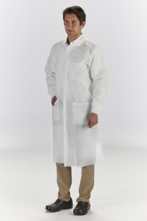 Graham Medical Products Lab Coat Labmates White Large Knee Length Disposable - 85174