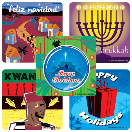 Smilemakers  100 Per Unit December Holiday Sticker 2.5 Inch - HLDYR