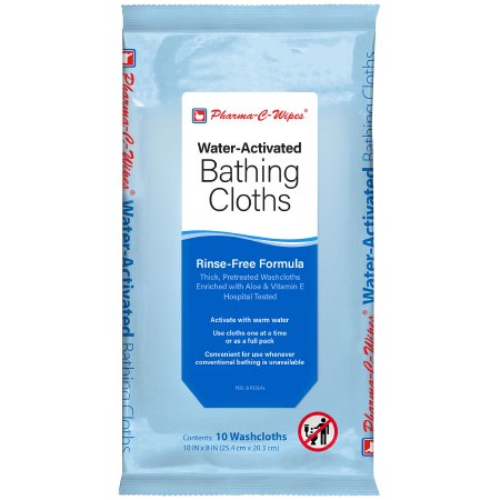 Kleen Test Products Corp Rinse-Free Bath Wipe Pharma-C-Wipes Soft Pack Water / Propylene Glycol / Glycerin / Cocamidopropyl Betaine / Aloe / Vitamin E Scented 10 Count - 63-200991-6