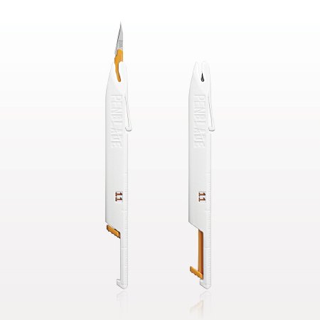 Tidi Products Safety Scalpel Penblade No. 11P Stainless Steel / Plastic Nonslip Grip Handle Sterile Disposable - PB-M-11P-CAS