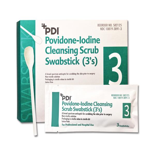 PDI Professional Disposables Swabstick Scrub Pvp Iodine 7.5% 3'S 4" 25/Box, 10 Bx/Ca - S82125