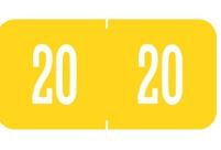 Tabbies - Pre-Printed Label Chart Tab Yellow 20 20 White Numeric 3/4 X 1-1/2 Inch - 94620