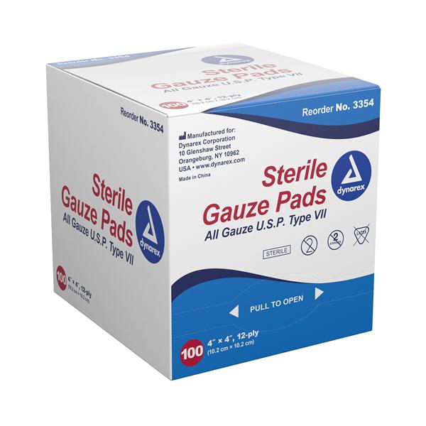 Dynarex Corporation Sponge Gauze 100% Cotton 4X4" 12 Ply Sterile Lf 1200/Ca - 3354