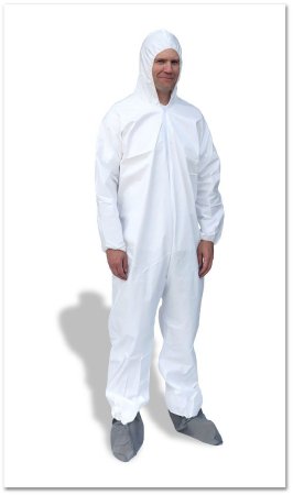 SunTech - Cleanroom Coverall with Hood and Boot Covers Suntech 5X-Large White Disposable NonSterile - CHSMP261-5XL