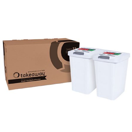 TakeAway Recycle - Mailback Sharps Container 14-1/4 L X 11-1/4 W X 17-3/4 H Inch 7.5 Gallon White Base / White Lid Vertical Entry Hinged Lid - 87702