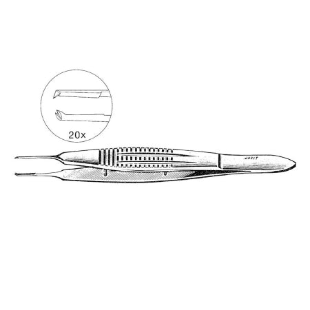 Jarit - Suture Tying Forceps Castroviejo 4-1/4 Inch Length OR Grade Stainless Steel NonSterile NonLocking Serrated Wide Thumb Handle Straight 0.9 mm Wide Tips with 1 X 2 Teeth - 355162