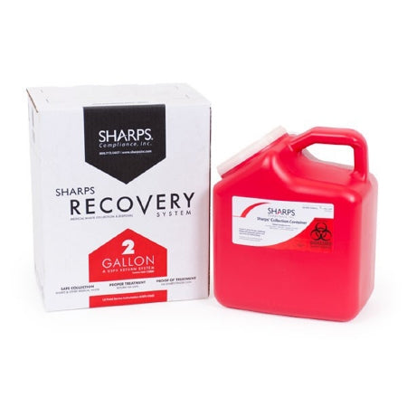 Sharps Compliance Mailback Sharps Container 2 Gallon Red Vertical Entry Lid - 12000-012W