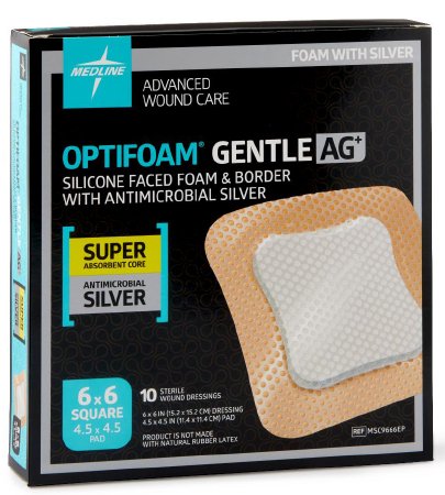Optifoam Gentle Ag+ - Silver Foam Dressing 6 X 6 Inch Square Sterile - Medline - MSC9666EP