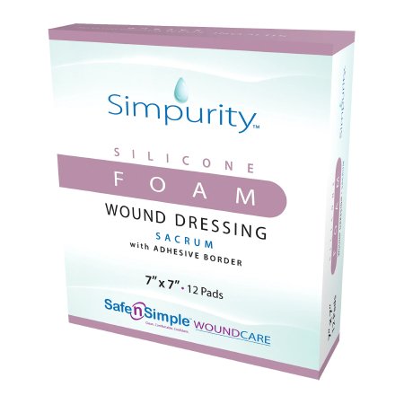 Simpurity - Silicone Foam Dressing 7 X 7 Inch Sacral Silicone Adhesive with Border Sterile - SNS77777