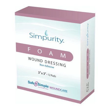 Simpurity - Foam Dressing 3 x 3 Inch Square Non-Adhesive without Border Sterile - SNS51W03