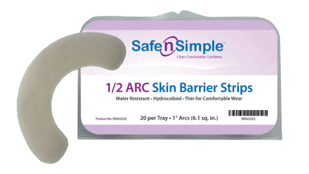 Safe N Simple Skin Barrier Arc Safe-N'Simple Mold To Fit, Standard Wear Adhesive Without Tape Without Flange Universal System Hydrocolloid 1/2 Curve 1 Inch W - SNS22222