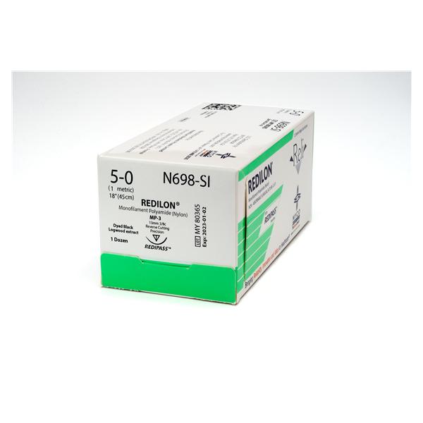 Myco Medical Supplies Suture 5-0 Nylon Mp-3 Reli Redilon Black 18" Monofilament 12/Bx - N698-SI