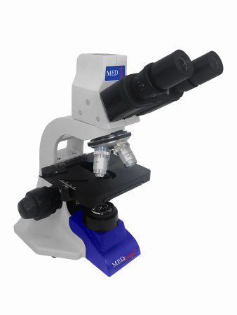 Med-Scope Med1 - Basic Compound Microscope Trinocular Head Finite Achro 4X / 10X / 40X / 100X External DC Auto Switching Power Supply / 110 to 240V Coaxial X / Y Mechanical Stage with Adjustable Tension - MED1-B1