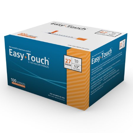 Mhc Medical Insulin Syringe With Needle Easytouch 1 Ml 27 Gauge 1/2 Inch Attached Needle Without Safety - 627155