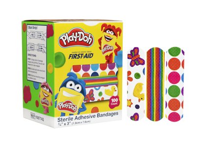 Dukal Adhesive Strip American White Cross 3/4 X 3 Inch Plastic Rectangle Kid Design (Play Doh) Sterile - 1087742