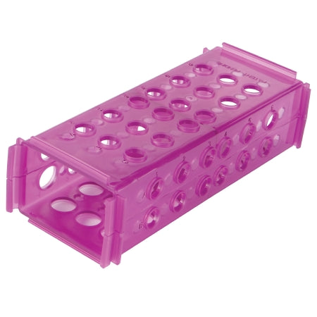 Heathrow Scientific 4-Way Test Tube Rack 60 Place 13 X 75 Mm / 13 X 100 Mm / 16 X 100 Mm / 16 X 125 Mm / 17 X 120 Mm Purple 2-4/5 X 3-4/5 X 9-1/8 Inch - 120685