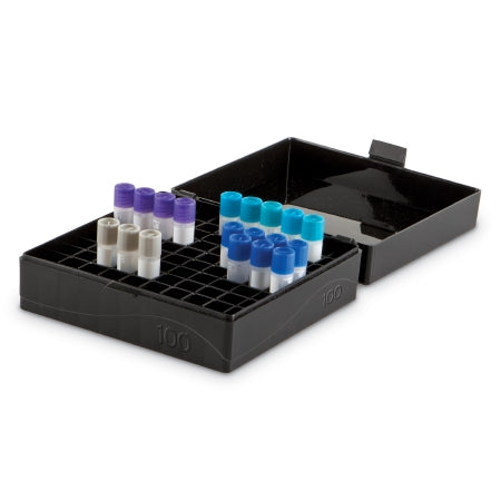 Heathrow Scientific - Cryo Storage Box 2-1/5 X 5-3/5 X 6 Inch Black Polypropylene 100 Tube Capacity - 120043