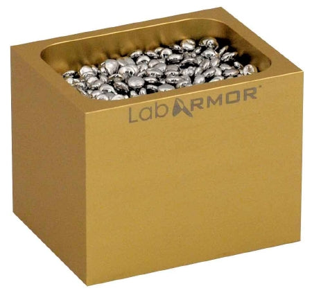 Sheldon Manufacturing Single Bead Block Lab Armor Gold, 3 X 3 X 3-4/5 Inch Exterior, 2-1/2 X 2-1/2 X 3-1/5 Inch Interior Dimensions, 0.25 Liter Beads For Use With Any Standard Commercially Available Dry Bath - 52100-GLD