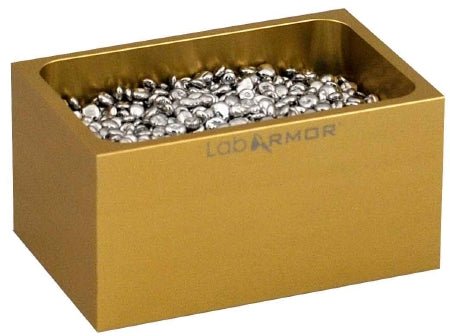 Sheldon Manufacturing Double Bead Block Lab Armor Gold, 3 X 3-4/5 X 6 Inch Exterior, 2-1/2 X 3-1/5 X 5-1/2 Inch Interior Dimensions, 0.5 Liter Beads For Use With Any Standard Commercially Available Dry Bath - 52200-GLD