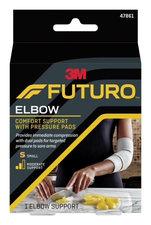 3M Elbow Support With Pressure Pads  Futuro Small Pull-On / Hook And Loop Strap Closure Sleeve Left Or Right Elbow 9 To 10 Inch Elbow Circumference Gray - 47861ENR