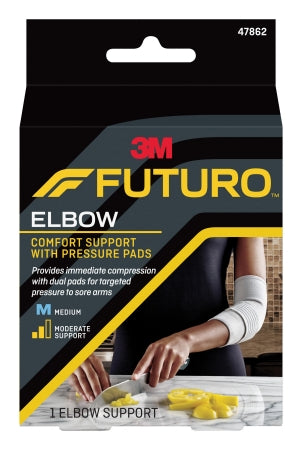 3M Elbow Support With Pressure Pads  Futuro Medium Pull-On / Hook And Loop Strap Closure Sleeve Left Or Right Elbow 10 To 11 Inch Elbow Circumference Gray - 47862ENR