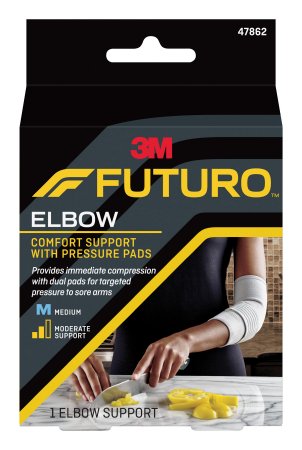 3M Futuro - Elbow Support with Pressure Pads Medium Pull-On / Hook and Loop Strap Closure Sleeve Left or Right Elbow 10 to 11 Inch Elbow Circumference Gray - 47862ENR