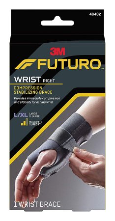 Futuro Compression Stabilizing - Wrist Brace Low Profile Aluminum / Nylon / Polyester / Polyethylene / Spandex / Silicone Right Hand Black Large / X-Large - 48402ENR