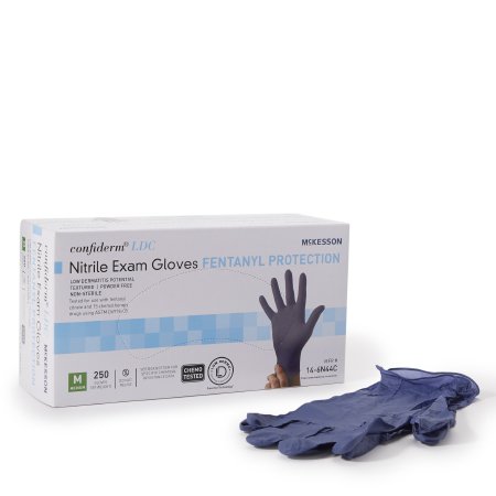 McKesson Confiderm LDC - Exam Glove Medium NonSterile Nitrile Standard Cuff Length Fully Textured Blue Chemo Tested - McKesson - 14-6N44C