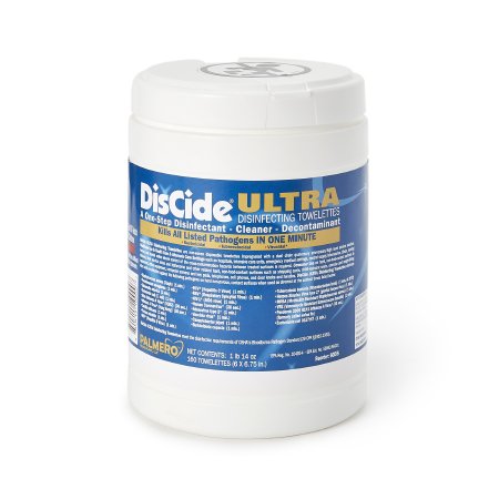 DisCide Ultra - Surface Disinfectant Cleaner Premoistened Quaternary Based Manual Pull Wipe 160 Count Canister Herbal Scent NonSterile - Palmero - 60DIS