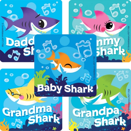 Smilemakers  100 Per Unit Baby Shark Sticker 2.5 Inch - ST1708B