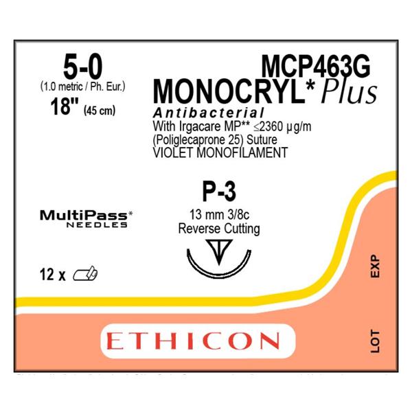 Ethicon Inc,a J & J Company Suture 5-0 Tcs/Pcl25 P-3 Monocryl Plus Violet 18" Monofilament 12/Bx - MCP463G