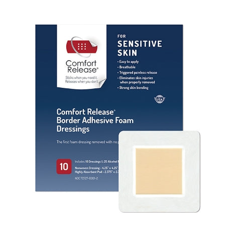 Global Biomedical Technologies Foam Dressing Comfort Release Sensitive Skin 4-1/4 X 4-1/4 Inch Square Adhesive With Border Sterile - GB115