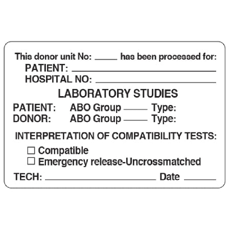 Shamrock Scientific - Pre-Printed Label Laboratory Use White Cardstock Patient ________ Hospital No:__ Black Lab / Specimen 2 X 3 Inch - UPCR-9409